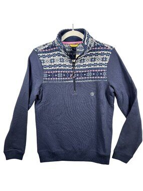 Prince & Fox Womens Fair Isle Half-Zip Pullover Sweater S/P Navy & Pink NWT